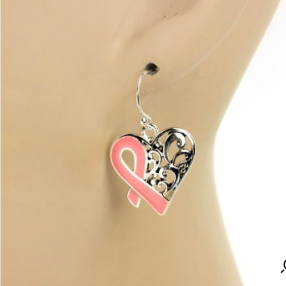 lady Lulu's Breast Cancer Pink Ribbon Heart Fish Hook Earrings 🐼🐼🐼 - Picture 2 of 5